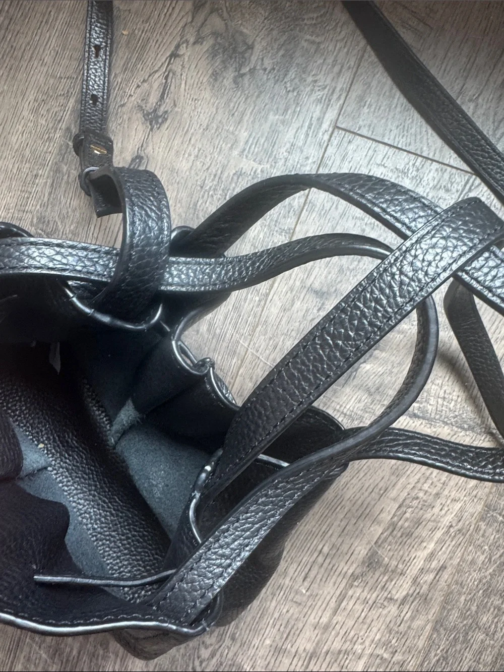 Black Leather Drawstring mini Crossbody Bag